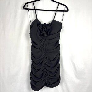 Dynamite Black Mini Dress Women’s XS‎ Ruched Rosette Strap Bodycon NWT Cocktail